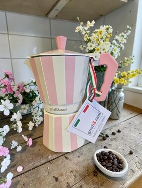 NEW Gnali & Zan Pink/White Italian Aluminum 6-Cups of Espresso Coffee Maker Pot